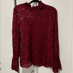 Women red lace top there is inner tank top. Size M